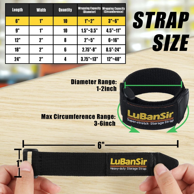LuBanSir Cinch Straps, 1" x 6" (10 Pack) Elastic Hook and Loop Fastening Cable Strap for Extension Cord, Cable, Cord Wrap and Hose Organization and Storage - Image 5